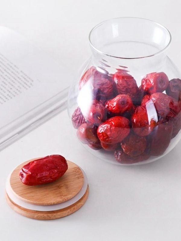 l (7) FRASCO HERMETICO 1000ML REDONDO TAPA MADERA