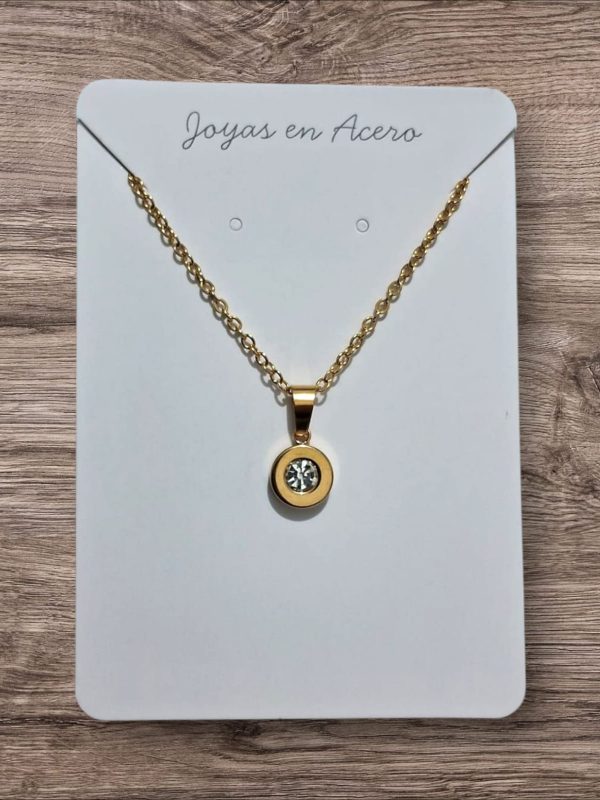 COLLAR PUNTO DE LUZ BLANCO Y ACERO DORADO