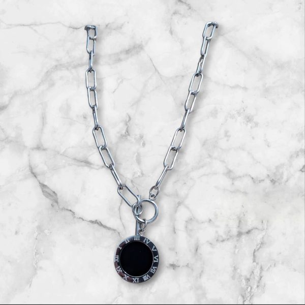COLLAR GRANDE DE ACERO Y DIJE REVERSIBLE