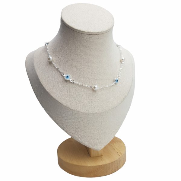 COLLAR ENCHAPADO PLATA OJO TURCO Y PERLAS COLLAR ENCHAPADO EN PLATA CON OJO TURCO