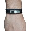 PULSERA DE ACERO Y SIMIL CUERO TRENZADO