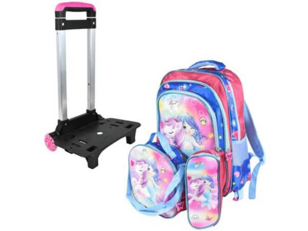 Mochila carrito Sirena y Unicornio con lonchera térmica y cartuchera