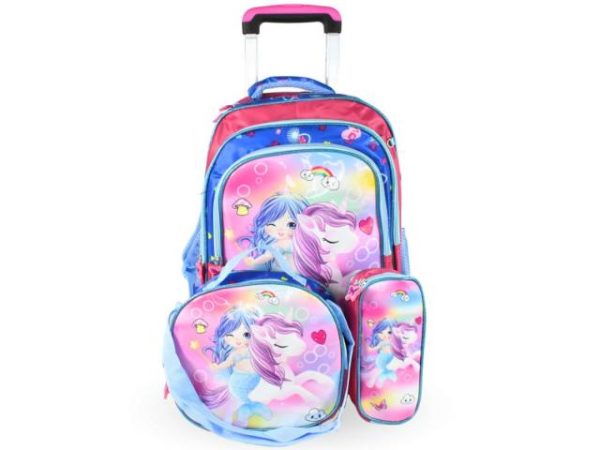 Mochila carrito Sirena y Unicornio con lonchera térmica y cartuchera