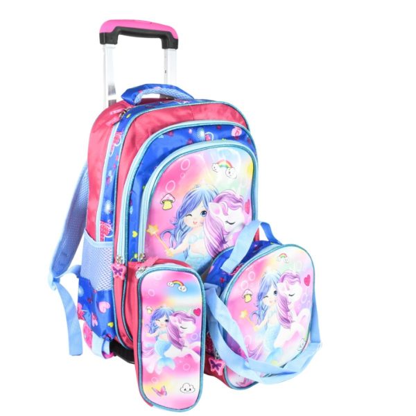 Mochila carrito Sirena y Unicornio con lonchera térmica y cartuchera