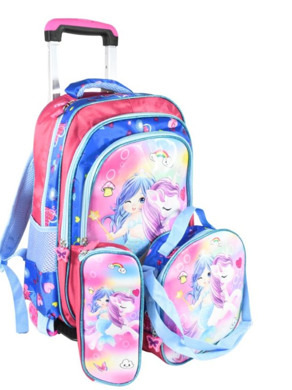 SIRENA Y UNICORNIO Mochila carrito Sirena y Unicornio con lonchera térmica y cartuchera