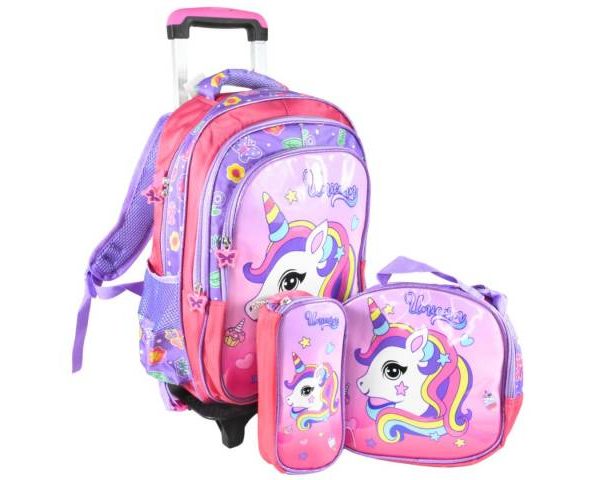 UNICORNIO Mochila carrito Unicornio con lonchera térmica y cartuchera